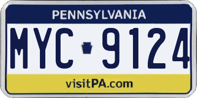 PA license plate MYC9124