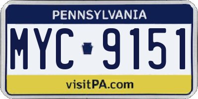 PA license plate MYC9151