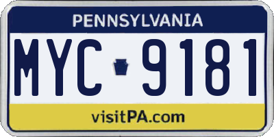 PA license plate MYC9181