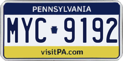PA license plate MYC9192