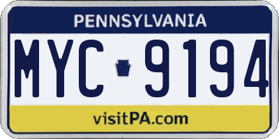 PA license plate MYC9194