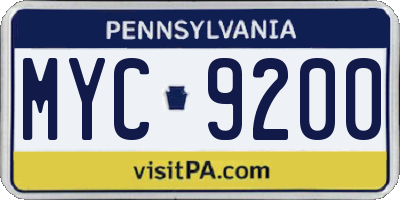 PA license plate MYC9200