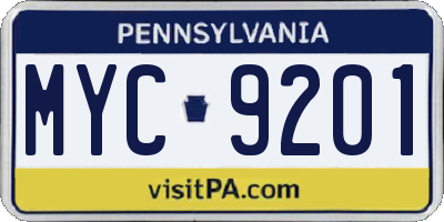 PA license plate MYC9201