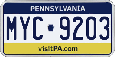 PA license plate MYC9203