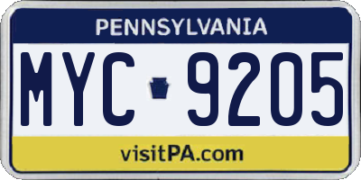 PA license plate MYC9205