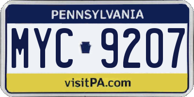 PA license plate MYC9207