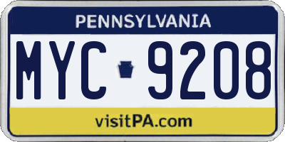 PA license plate MYC9208