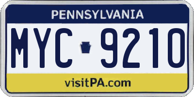 PA license plate MYC9210