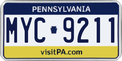 PA license plate MYC9211