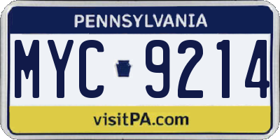PA license plate MYC9214