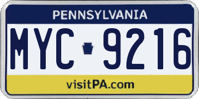 PA license plate MYC9216