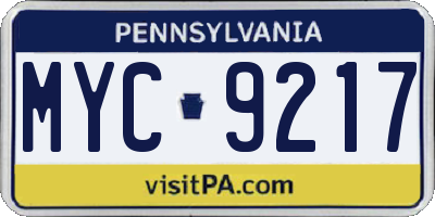 PA license plate MYC9217