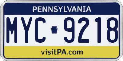PA license plate MYC9218