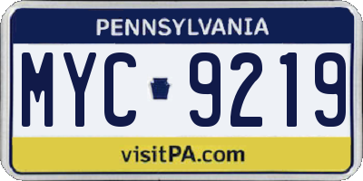 PA license plate MYC9219
