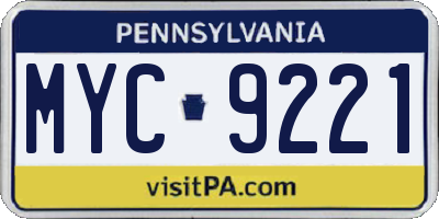 PA license plate MYC9221
