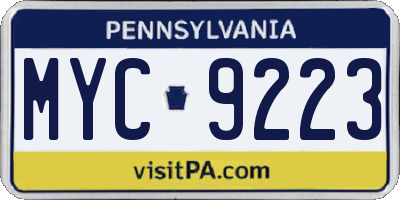 PA license plate MYC9223