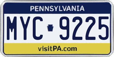 PA license plate MYC9225