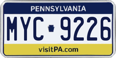 PA license plate MYC9226