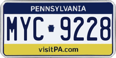 PA license plate MYC9228