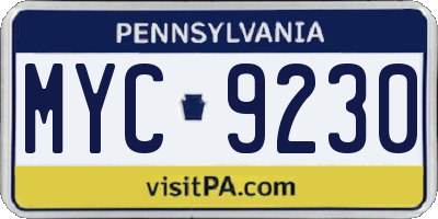 PA license plate MYC9230