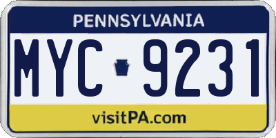 PA license plate MYC9231