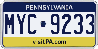 PA license plate MYC9233