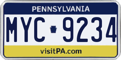 PA license plate MYC9234