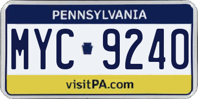 PA license plate MYC9240