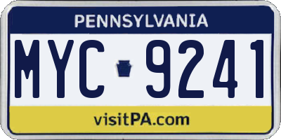 PA license plate MYC9241