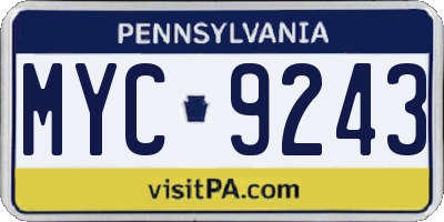 PA license plate MYC9243
