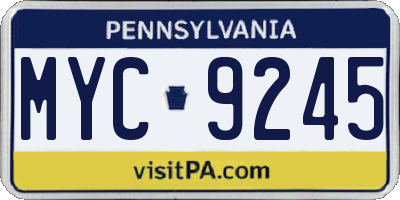 PA license plate MYC9245