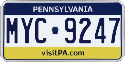 PA license plate MYC9247