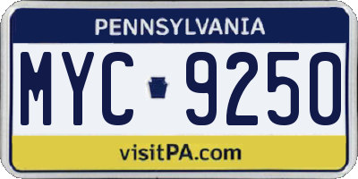 PA license plate MYC9250