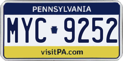 PA license plate MYC9252