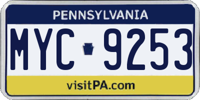 PA license plate MYC9253