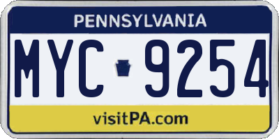 PA license plate MYC9254
