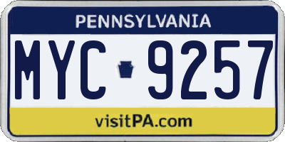 PA license plate MYC9257