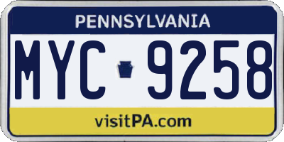PA license plate MYC9258
