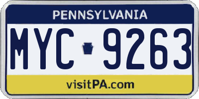 PA license plate MYC9263