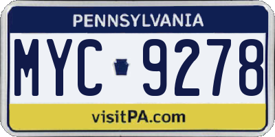 PA license plate MYC9278