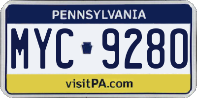 PA license plate MYC9280