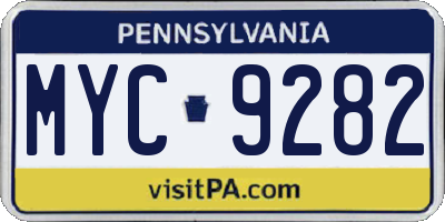 PA license plate MYC9282
