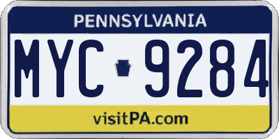 PA license plate MYC9284