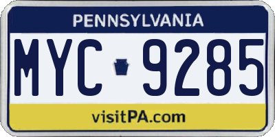PA license plate MYC9285