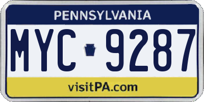 PA license plate MYC9287