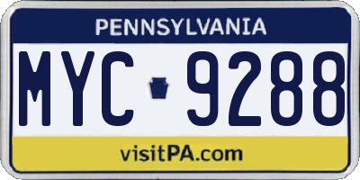 PA license plate MYC9288