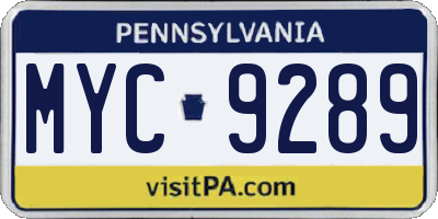 PA license plate MYC9289