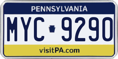 PA license plate MYC9290