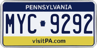 PA license plate MYC9292