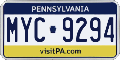 PA license plate MYC9294